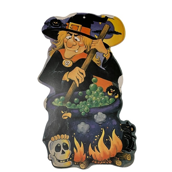 Vintage Eureka Halloween Witch Cauldron Flocked Fuzzy Double Sided Die C… - Picture 6 of 7